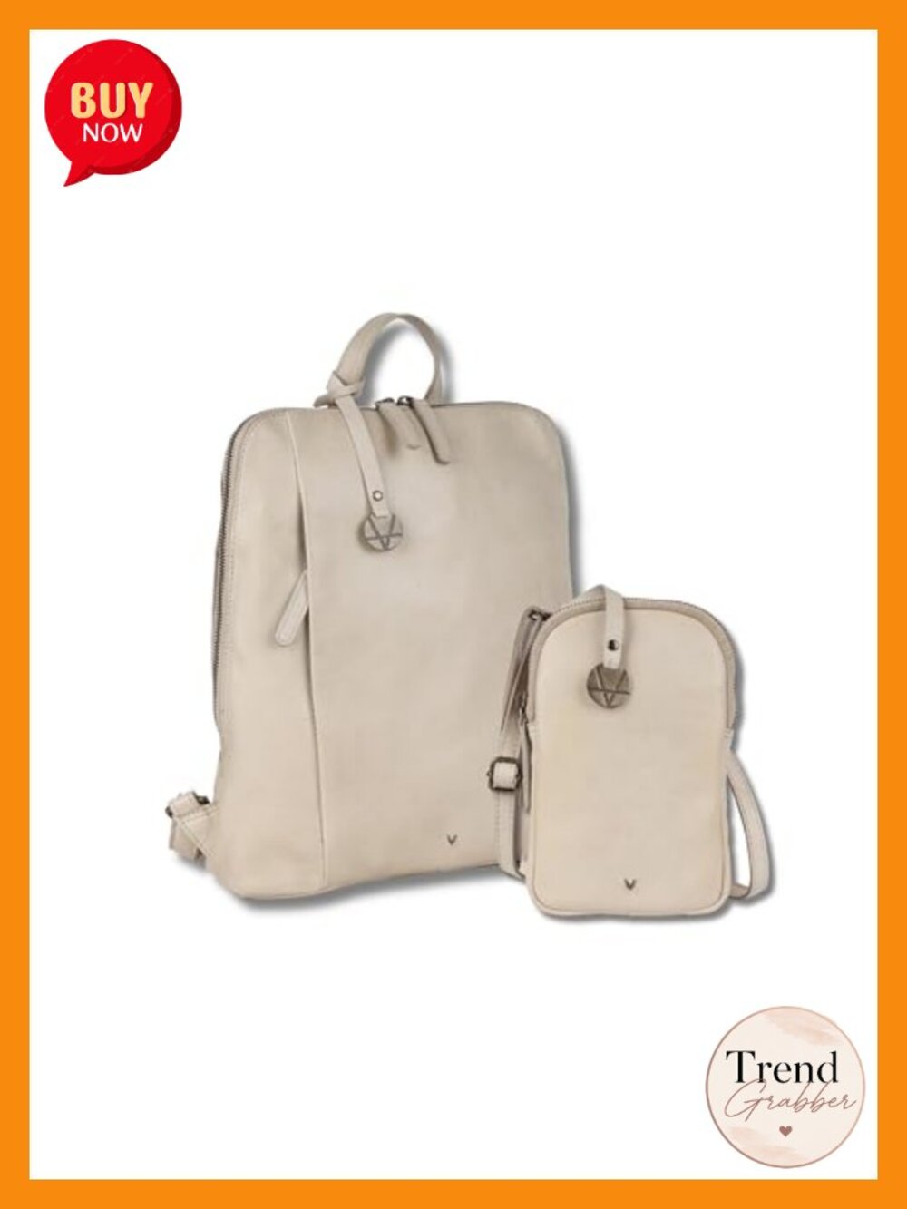 Genuine Leather Backpack & Crossbody Bag Set Adjustable Straps